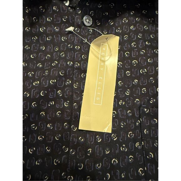 New!  Perry Ellis Men’s Button Front Casual Shirt Sz. M Navy Blue Geometric Prin - Picture 9 of 12